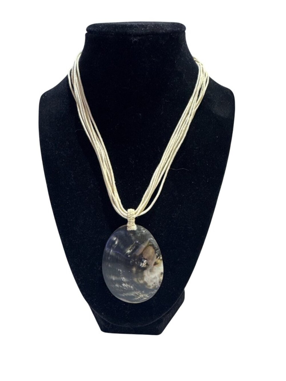 Mother Of Pearl Pendant Necklace Multi-Strand Cord 16 In Button Loop Closure